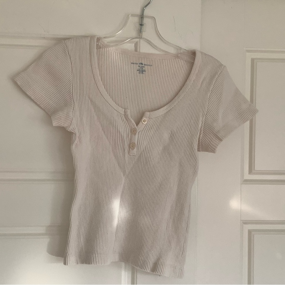 Brandy Melville Cream Ribbed Top with Buttons